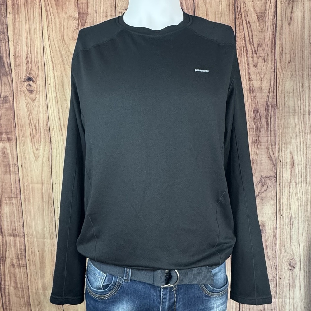 Patagonia Capilene 3 Men's Long Sleeve Black Tee Shirt Piped Details Size Large